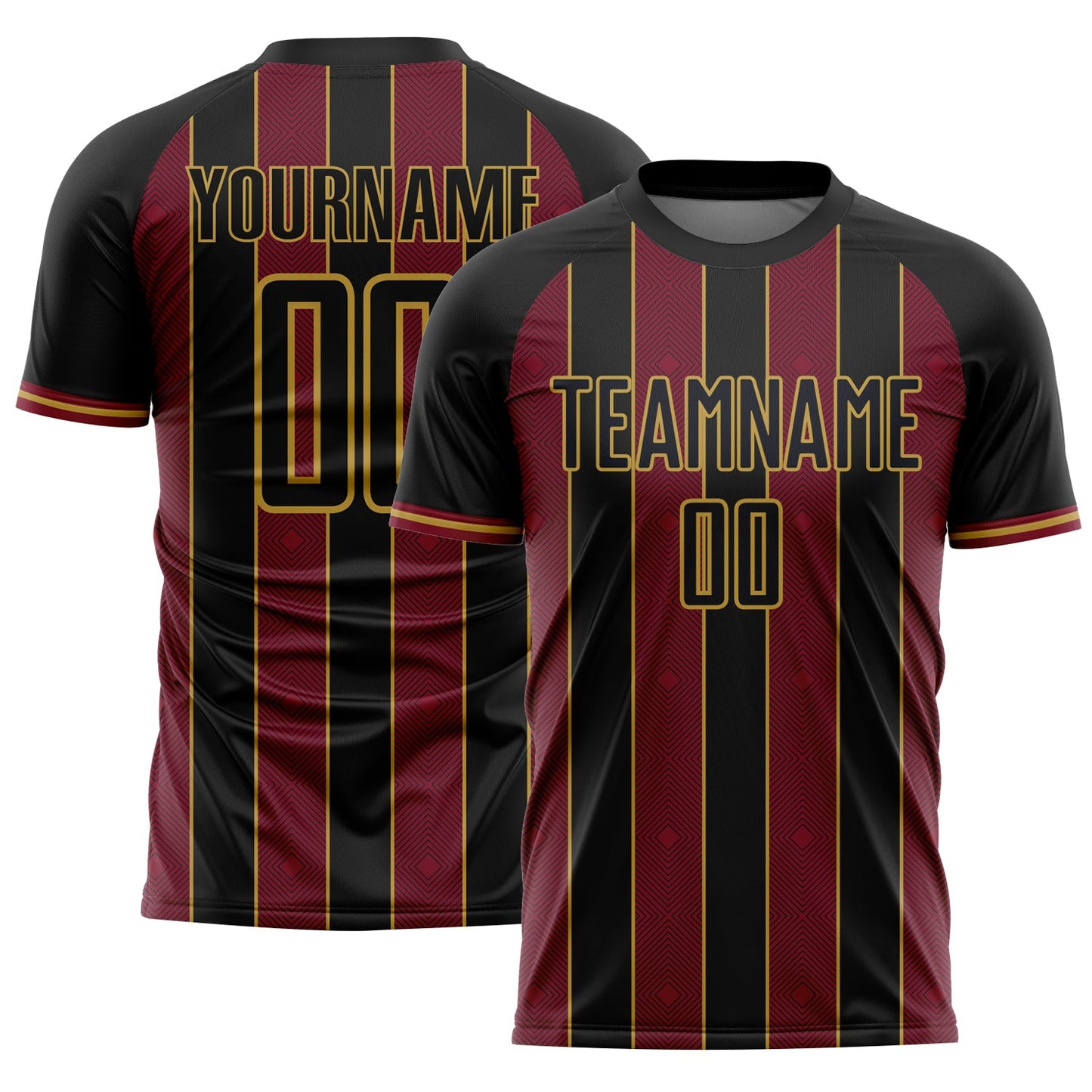 Custom Black Crimson-Old Gold Pinstripe Line Sports Sublimation Soccer Uniform Jersey - Main View