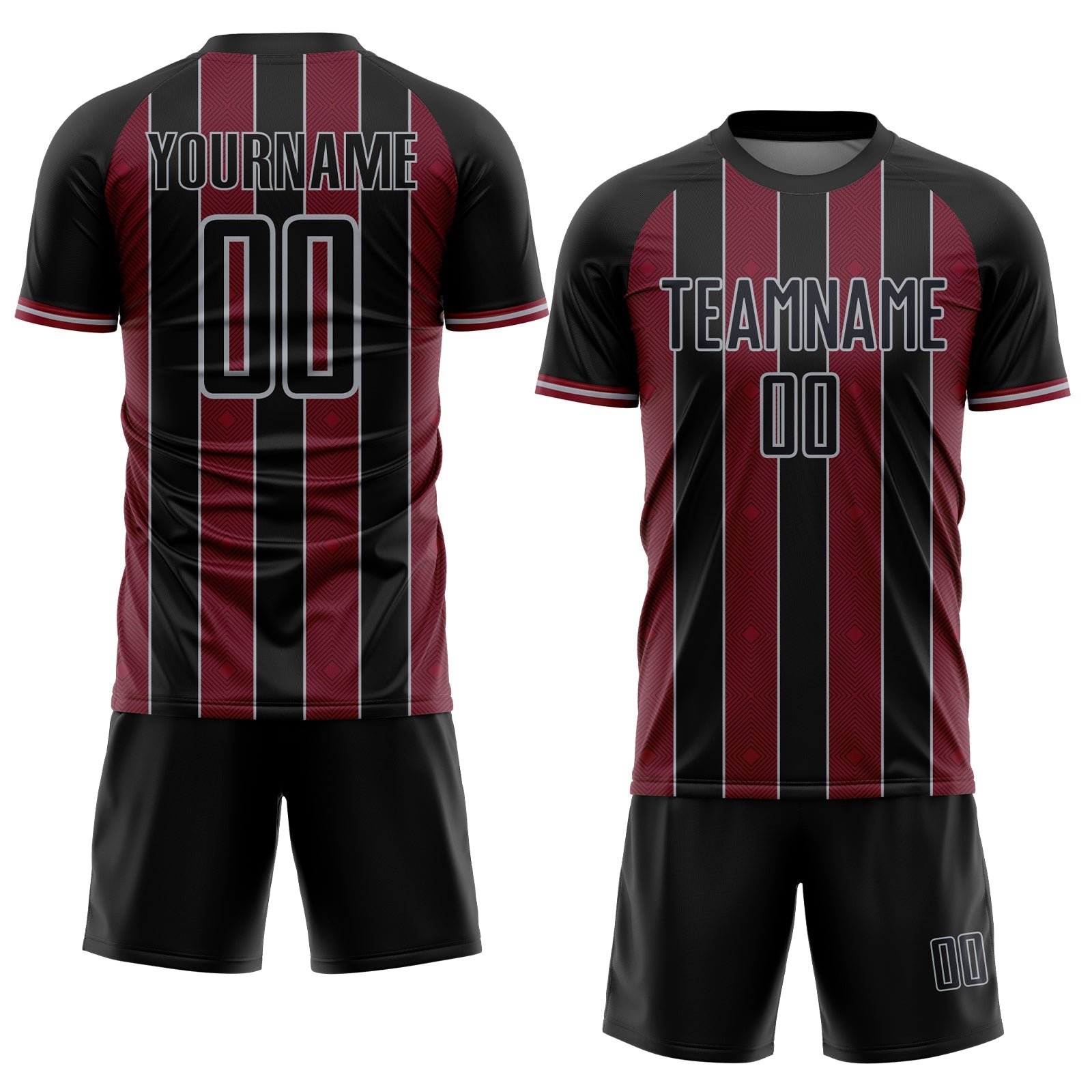 Custom Black Crimson-Gray Pinstripe Line Sports Sublimation Soccer Uniform Jersey view 2