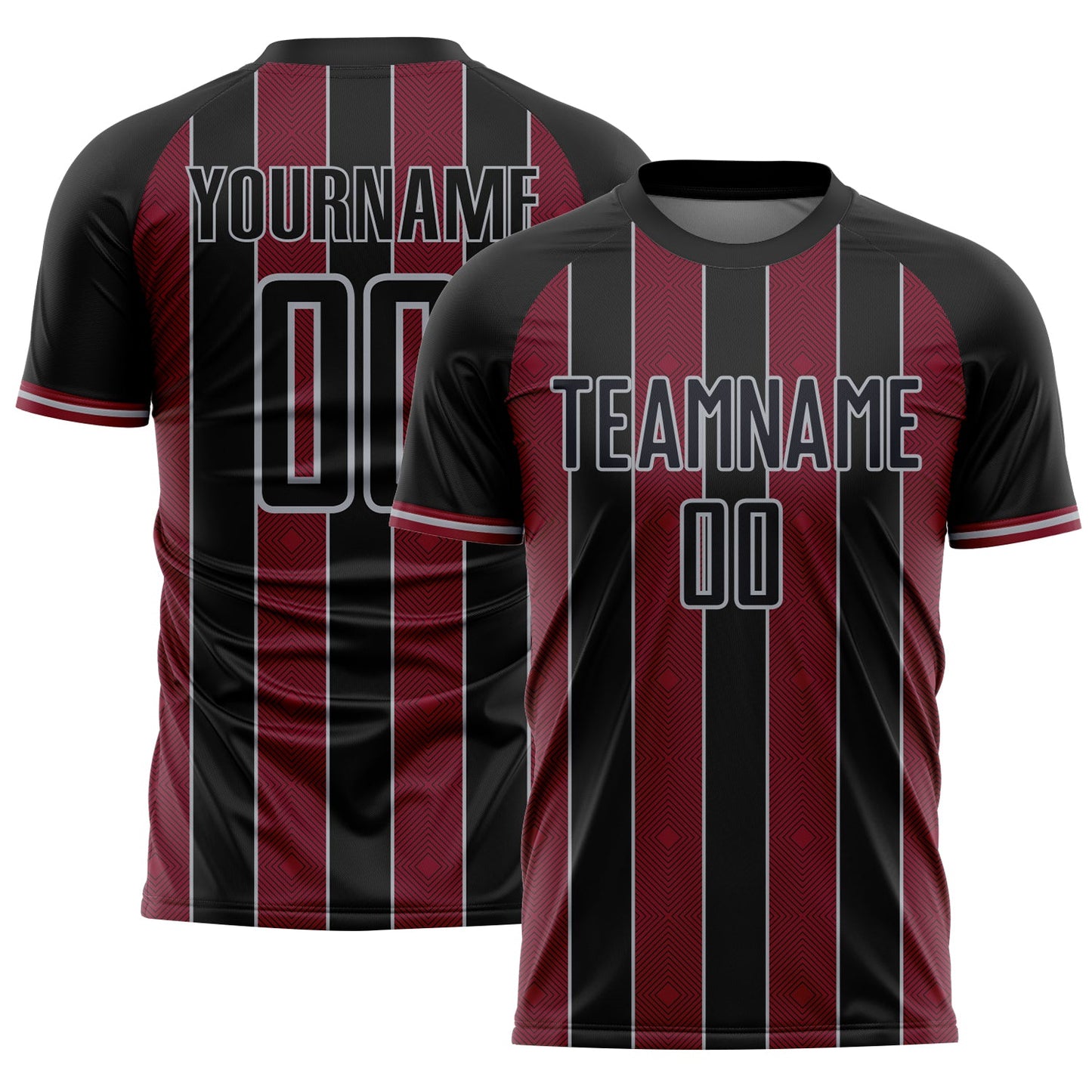 Custom Black Crimson-Gray Pinstripe Line Sports Sublimation Soccer Uniform Jersey - Main View