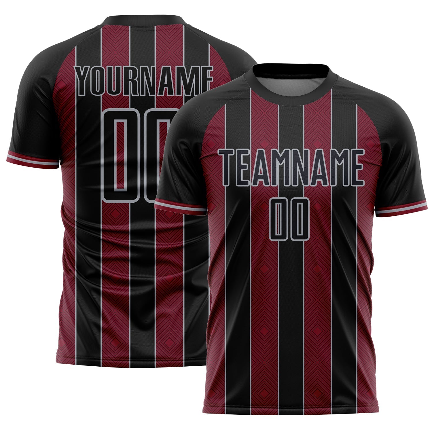 Custom Black Crimson-Gray Pinstripe Line Sports Sublimation Soccer Uniform Jersey - Main View