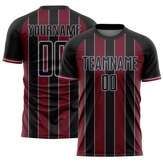 Custom Black Crimson-Gray Pinstripe Line Sports Sublimation Soccer Uniform Jersey - Main View