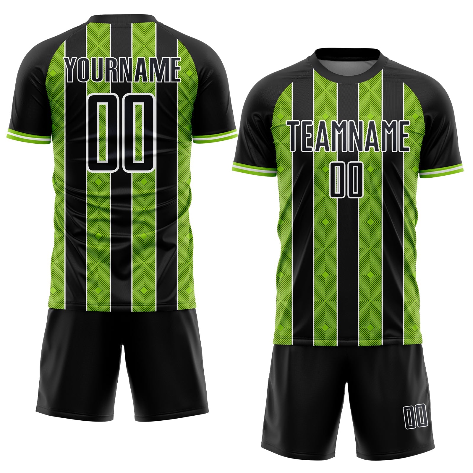 Custom Black Neon Green-White Pinstripe Line Sports Sublimation Soccer Uniform Jersey view 2