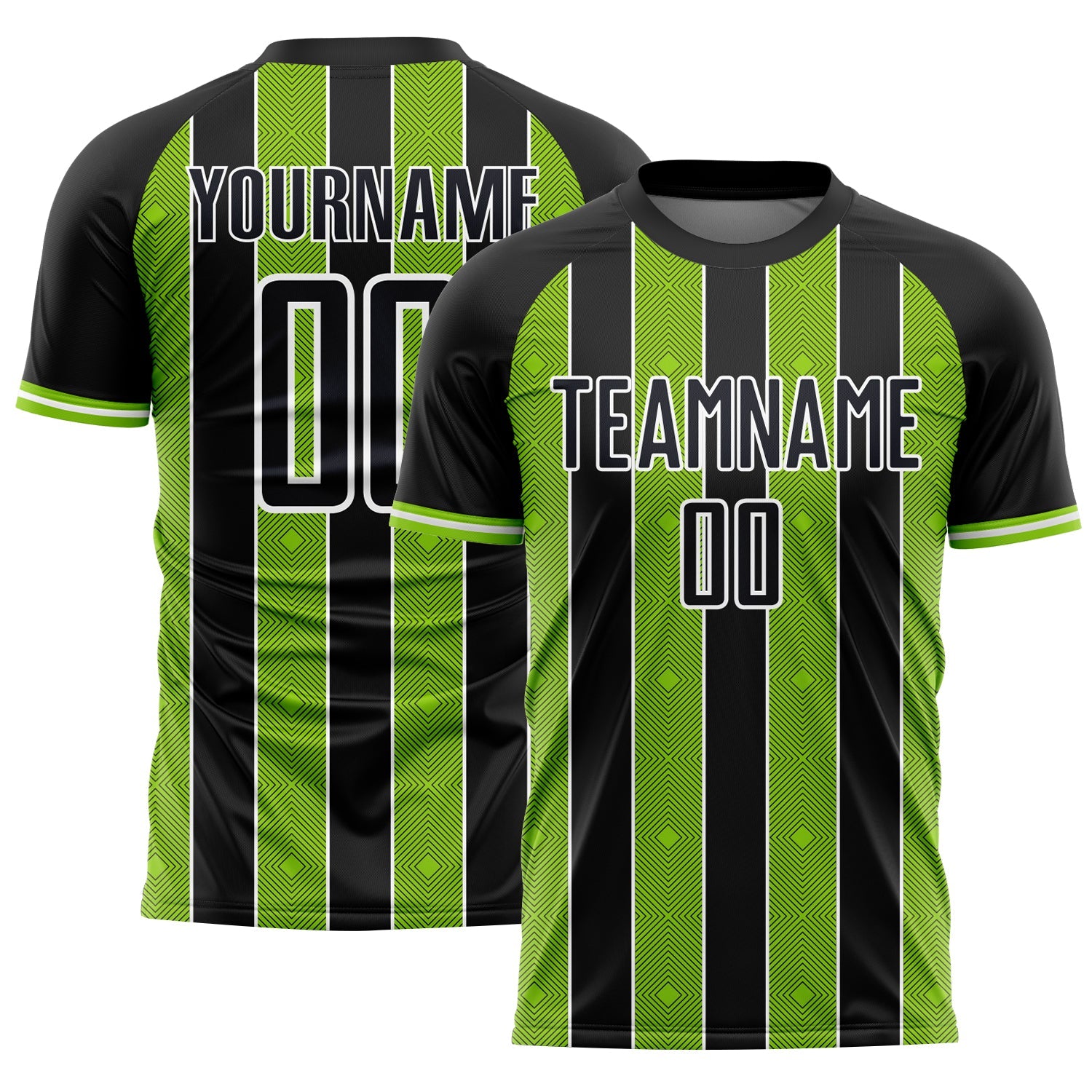 Custom Black Neon Green-White Pinstripe Line Sports Sublimation Soccer Uniform Jersey - Main View