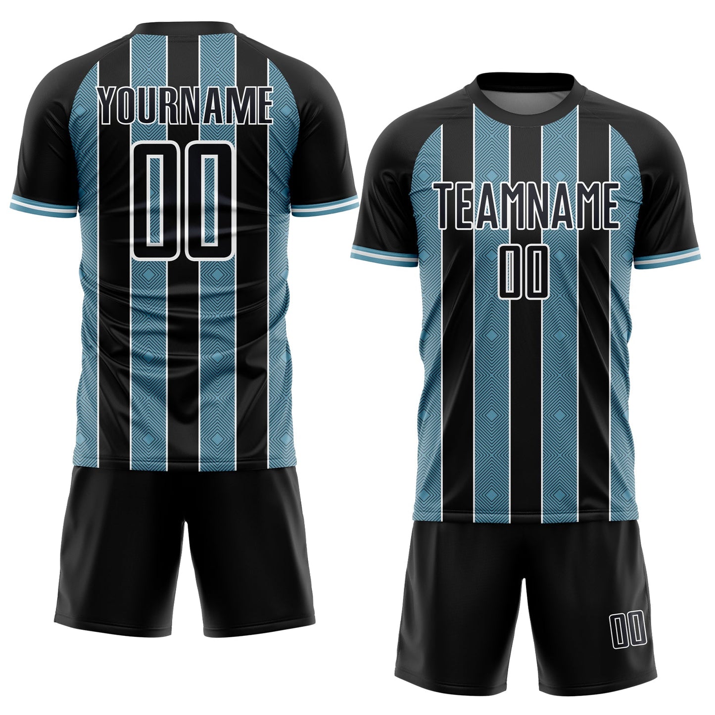 Custom Black Shadow Blue-White Pinstripe Line Sports Sublimation Soccer Uniform Jersey view 2