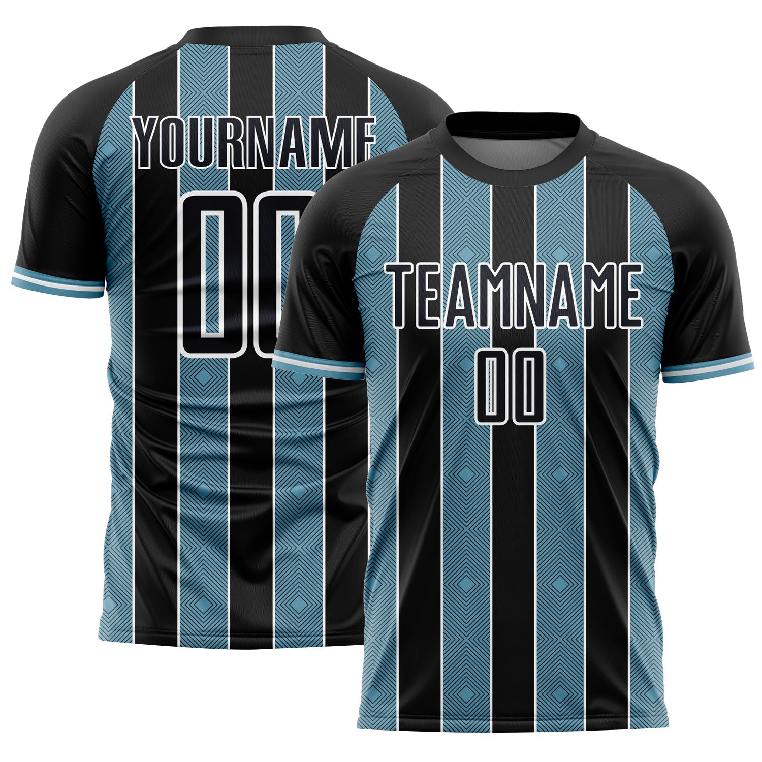 Custom Black Shadow Blue-White Pinstripe Line Sports Sublimation Soccer Uniform Jersey - Main View