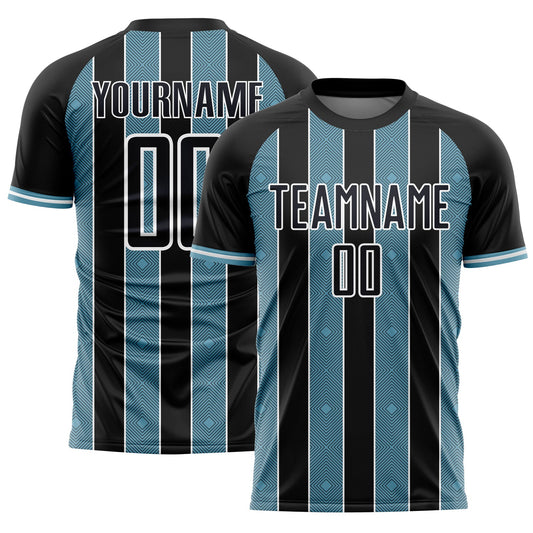 Custom Black Shadow Blue-White Pinstripe Line Sports Sublimation Soccer Uniform Jersey - Main View