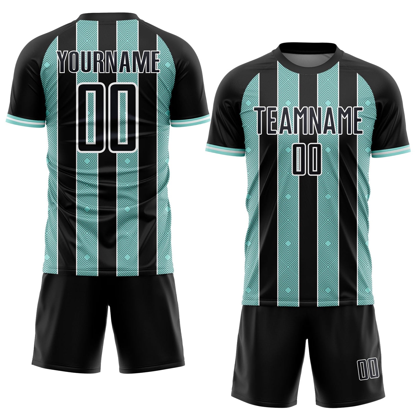 Custom Black Ice Blue-White Pinstripe Line Sports Sublimation Soccer Uniform Jersey view 2