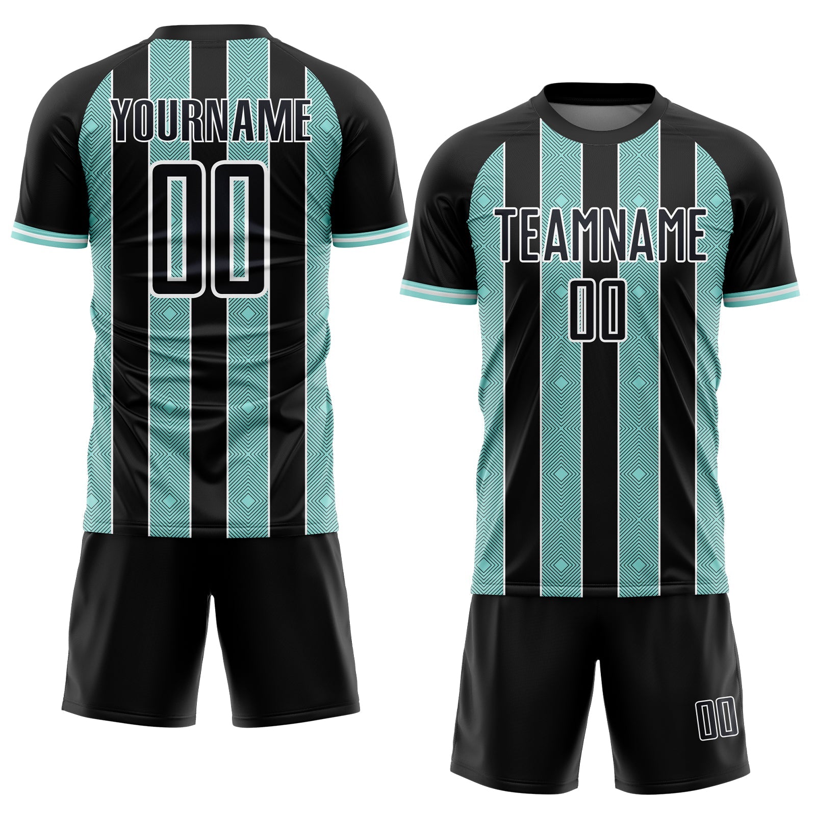 Custom Black Ice Blue-White Pinstripe Line Sports Sublimation Soccer Uniform Jersey view 2