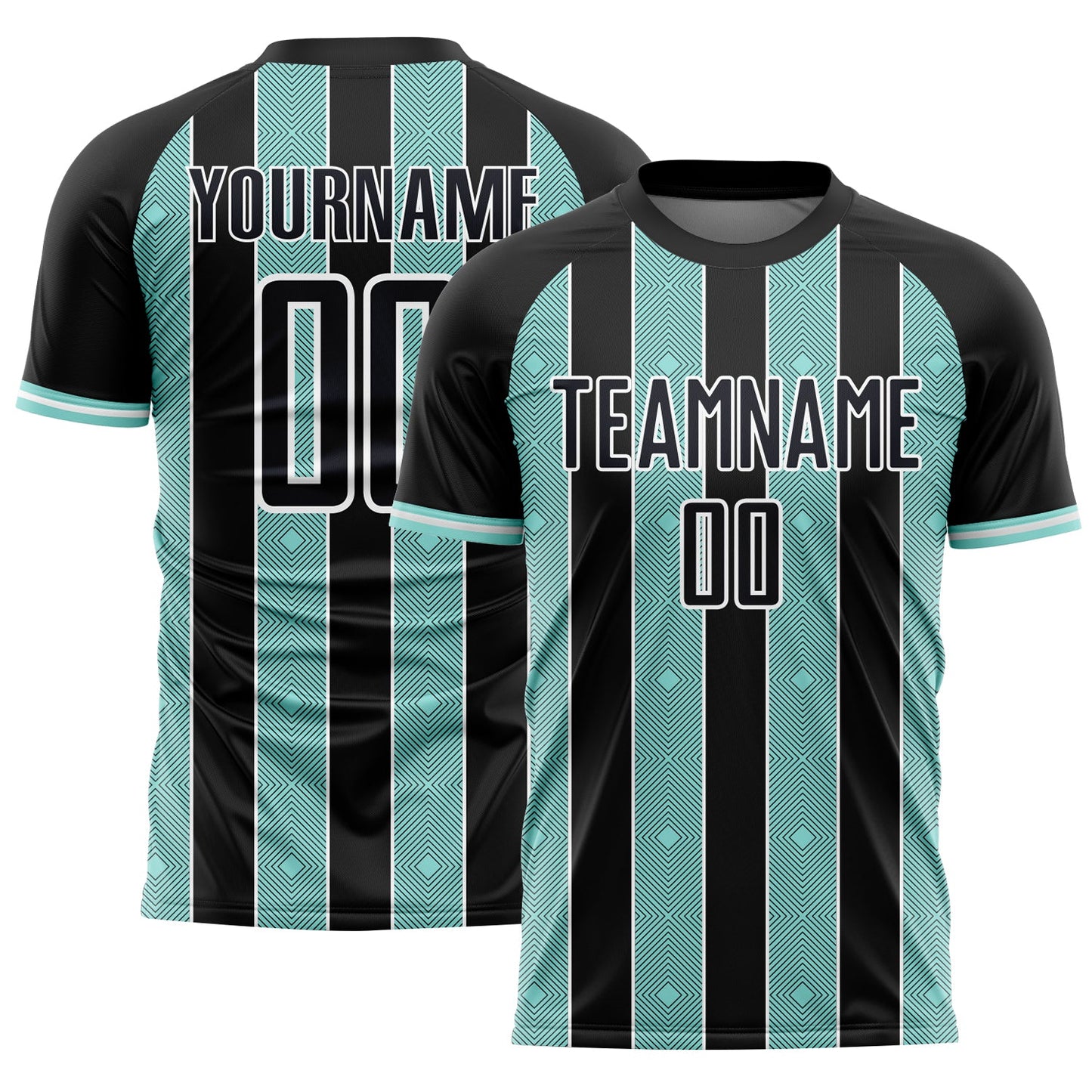 Custom Black Ice Blue-White Pinstripe Line Sports Sublimation Soccer Uniform Jersey - Main View