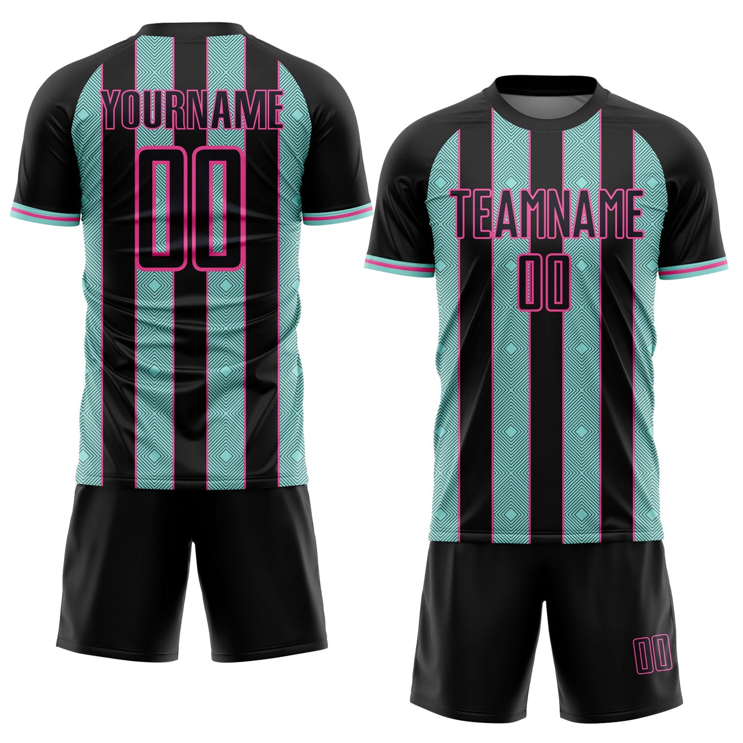 Custom Black Ice Blue-Pink Pinstripe Line Sports Sublimation Soccer Uniform Jersey view 2