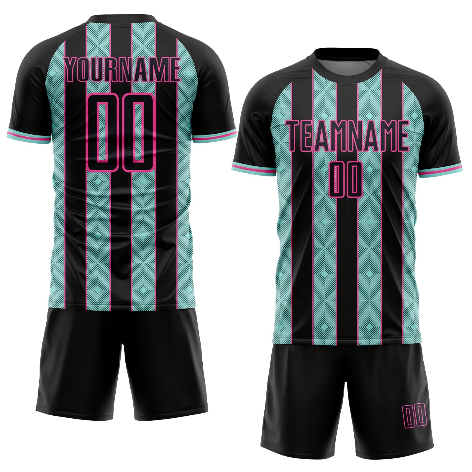 Custom Black Ice Blue-Pink Pinstripe Line Sports Sublimation Soccer Uniform Jersey view 2