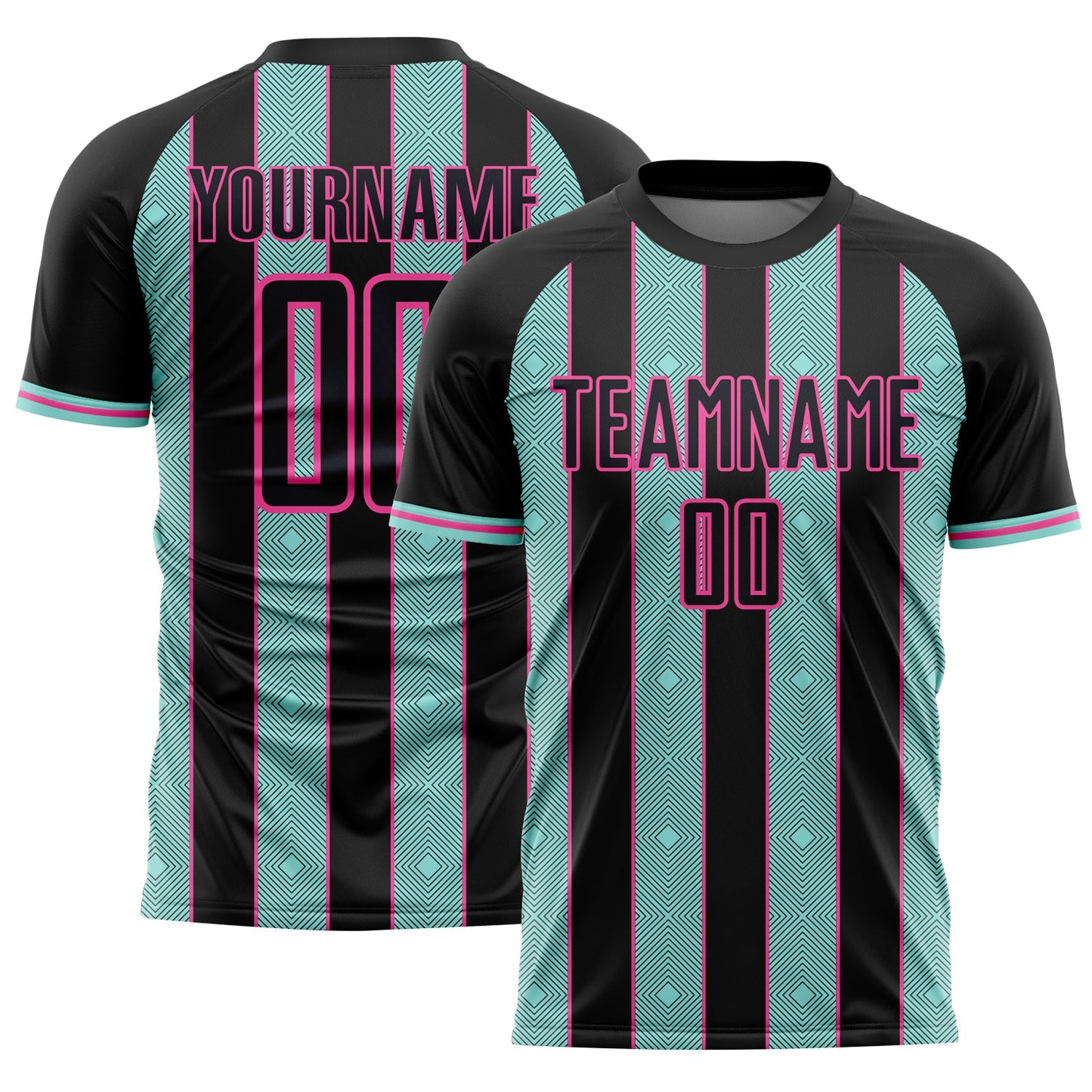 Custom Black Ice Blue-Pink Pinstripe Line Sports Sublimation Soccer Uniform Jersey - Main View