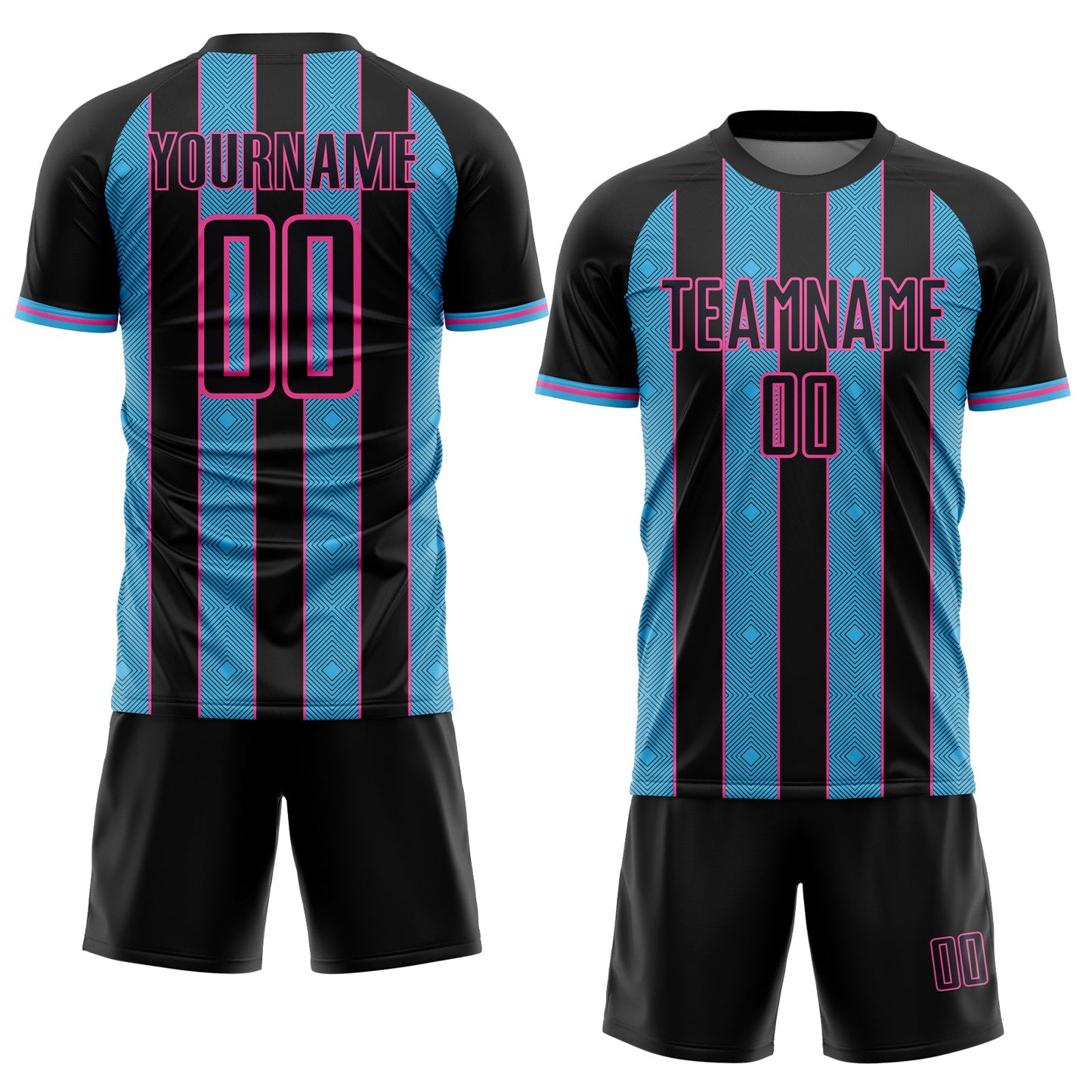 Custom Black Sky Blue-Pink Pinstripe Line Sports Sublimation Soccer Uniform Jersey view 2