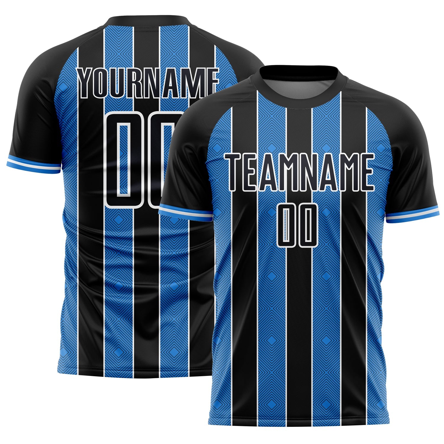 Custom Black Powder Blue-White Pinstripe Line Sports Sublimation Soccer Uniform Jersey - Main View
