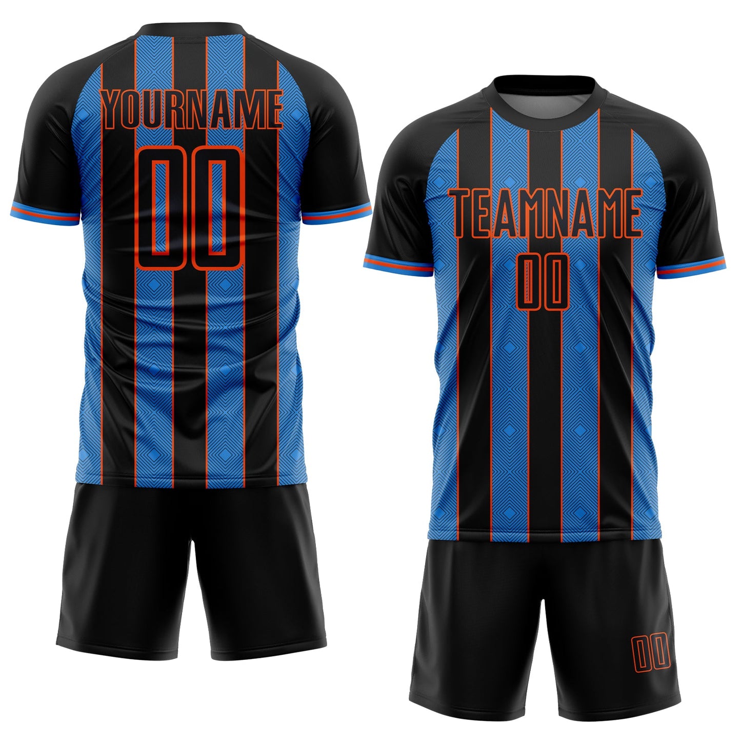 Custom Black Powder Blue-Orange Pinstripe Line Sports Sublimation Soccer Uniform Jersey view 2