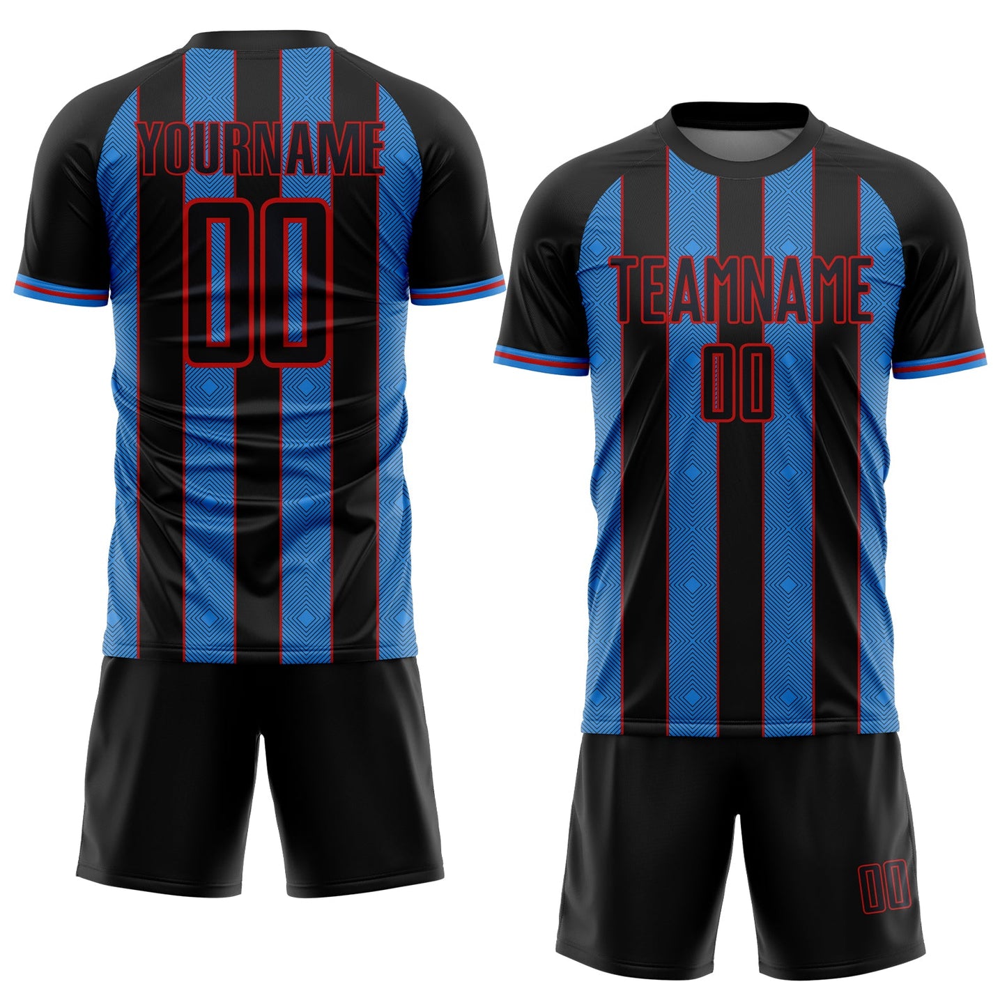 Custom Black Powder Blue-Red Pinstripe Line Sports Sublimation Soccer Uniform Jersey view 2