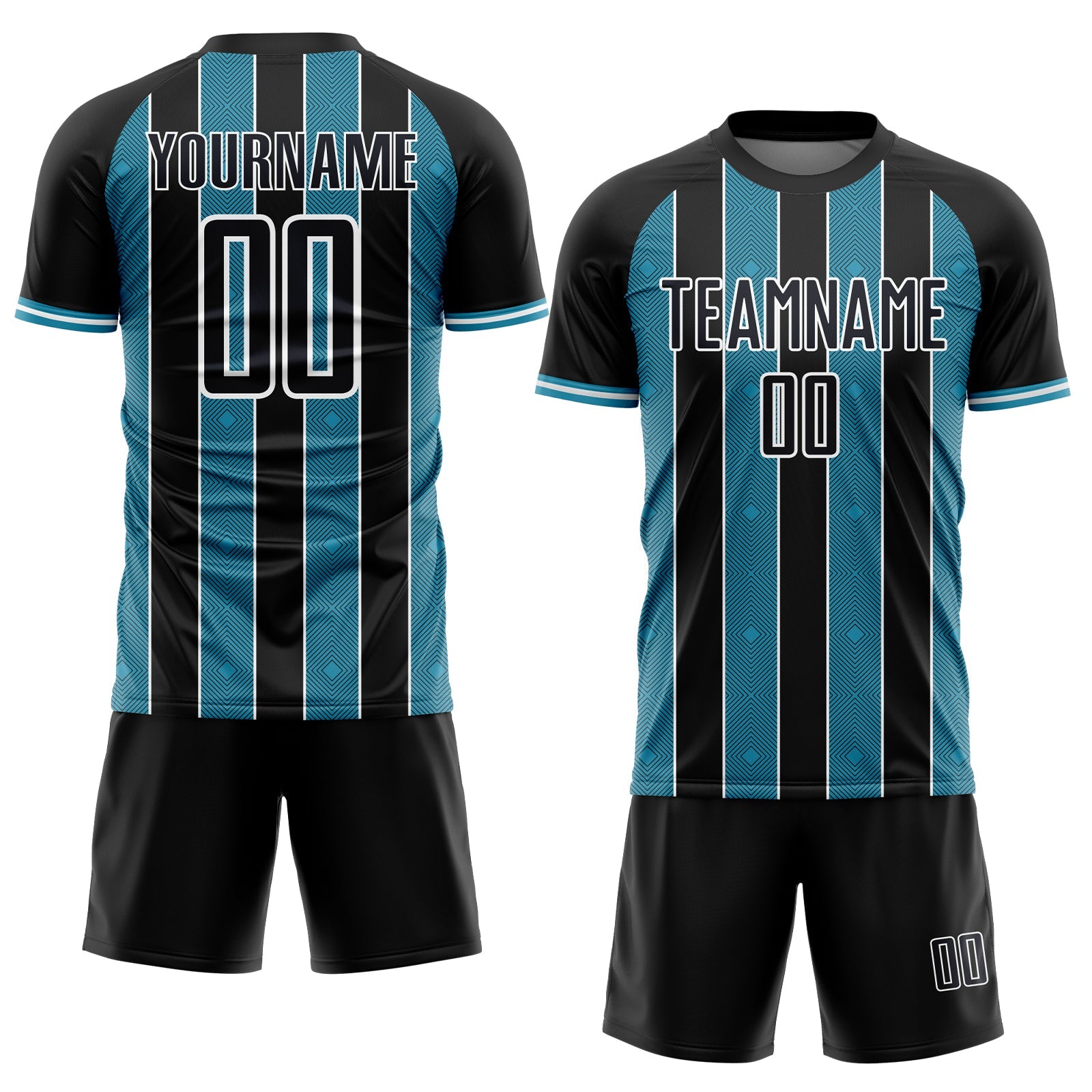 Custom Black Panther Blue-White Pinstripe Line Sports Sublimation Soccer Uniform Jersey view 2
