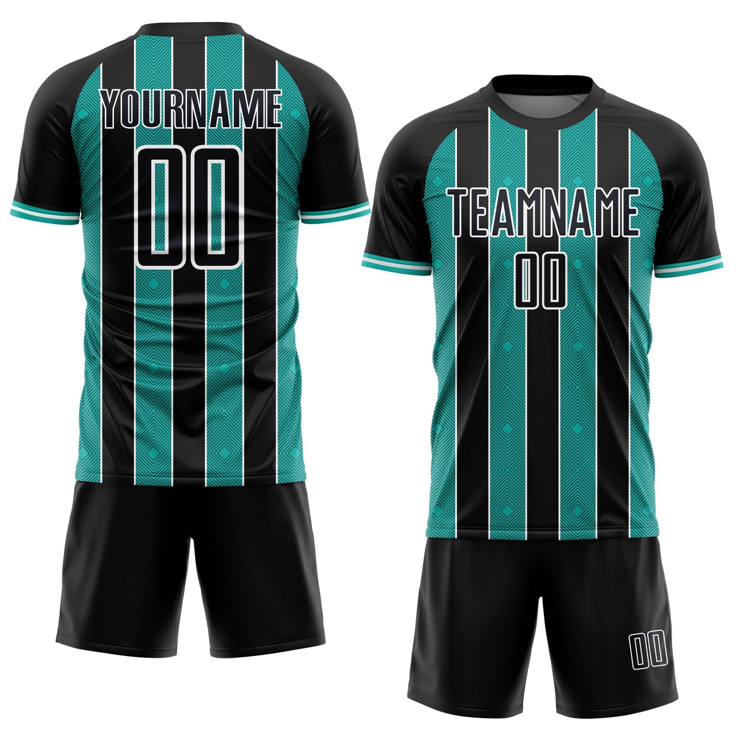 Custom Black Aqua-White Pinstripe Line Sports Sublimation Soccer Uniform Jersey view 2
