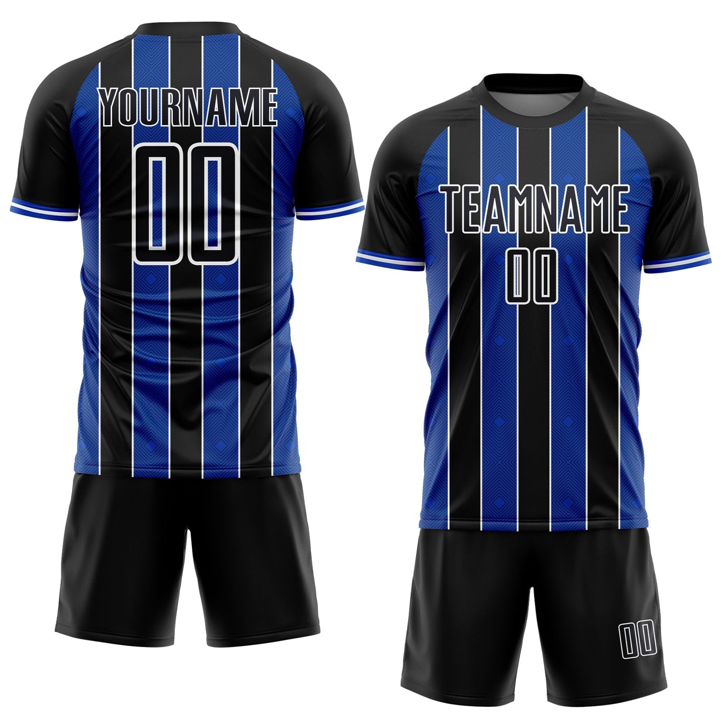 Custom Black Thunder Blue-White Pinstripe Line Sports Sublimation Soccer Uniform Jersey view 2