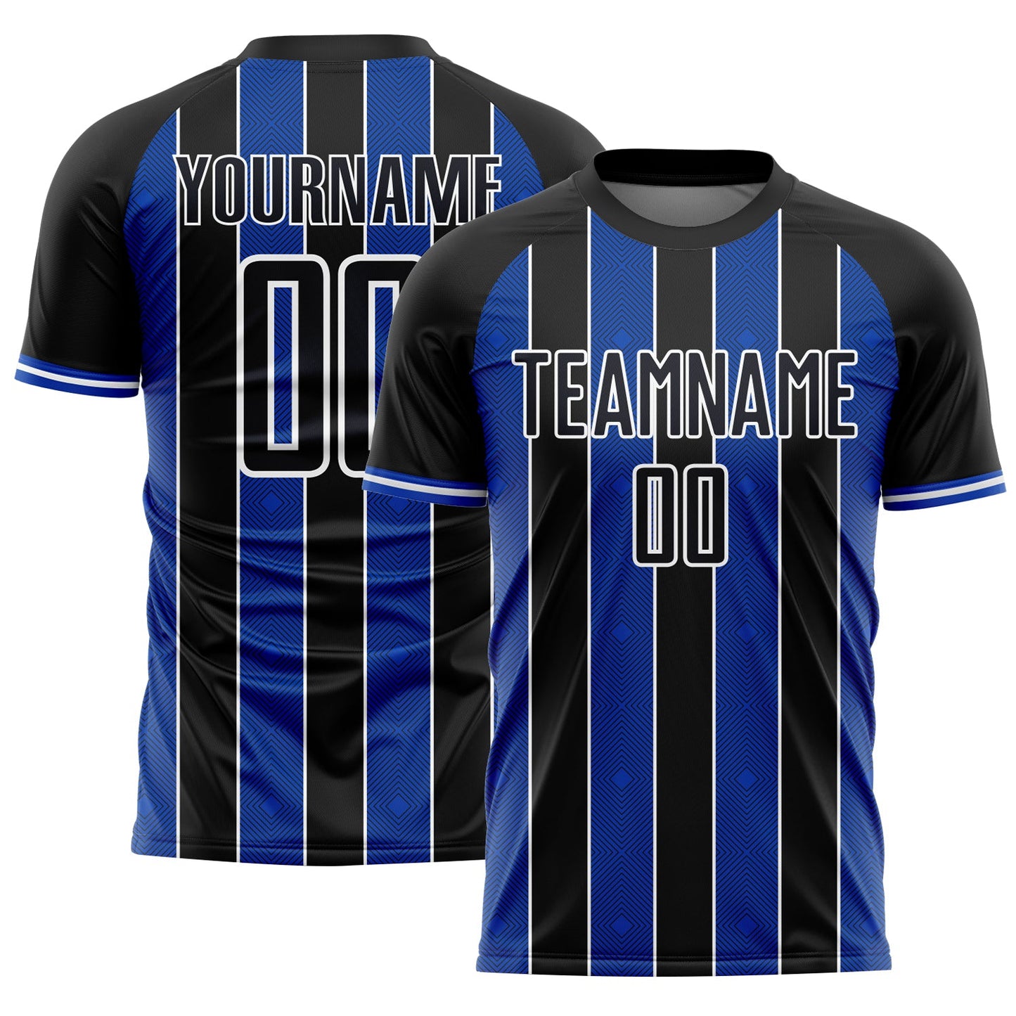Custom Black Thunder Blue-White Pinstripe Line Sports Sublimation Soccer Uniform Jersey - Main View