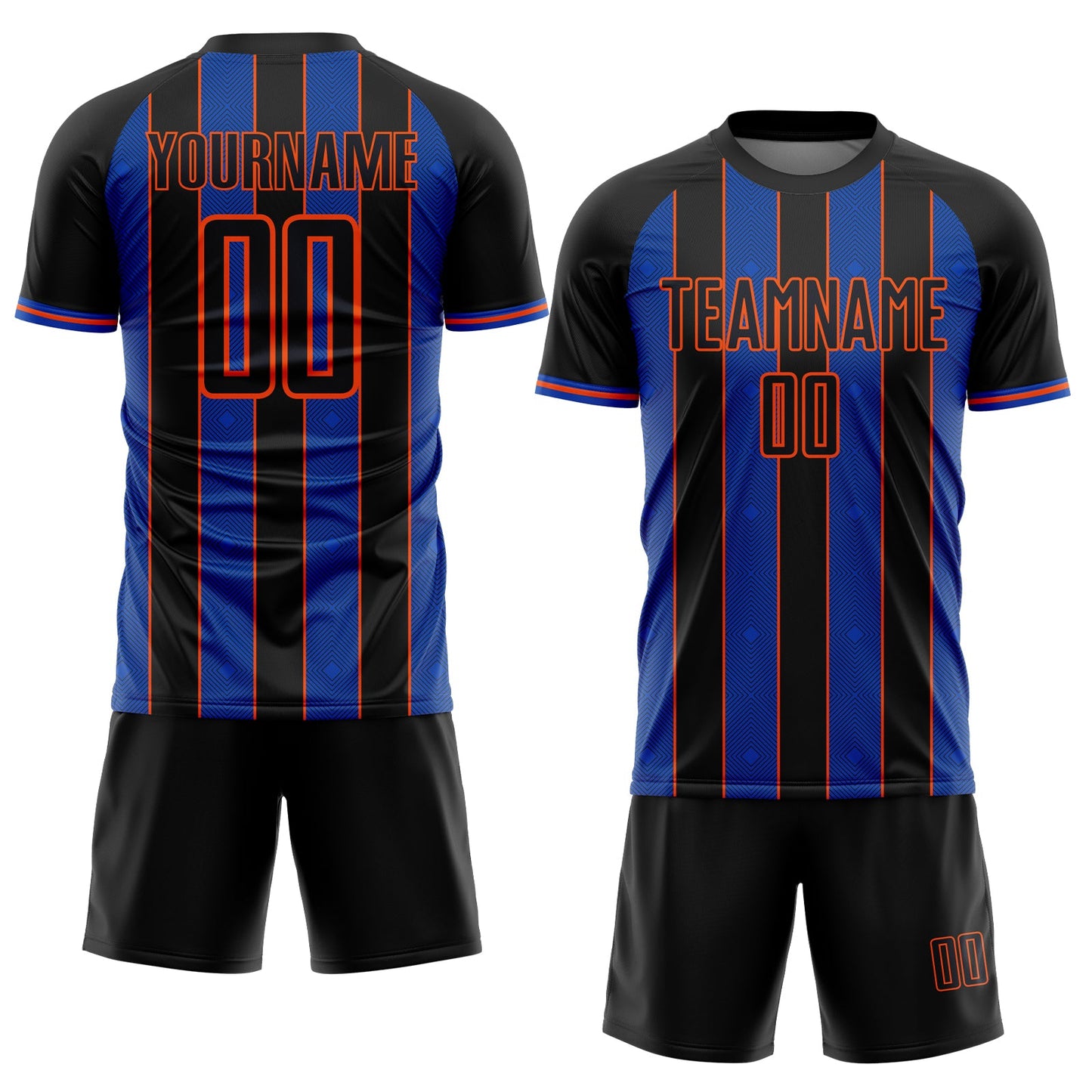 Custom Black Thunder Blue-Orange Pinstripe Line Sports Sublimation Soccer Uniform Jersey view 2