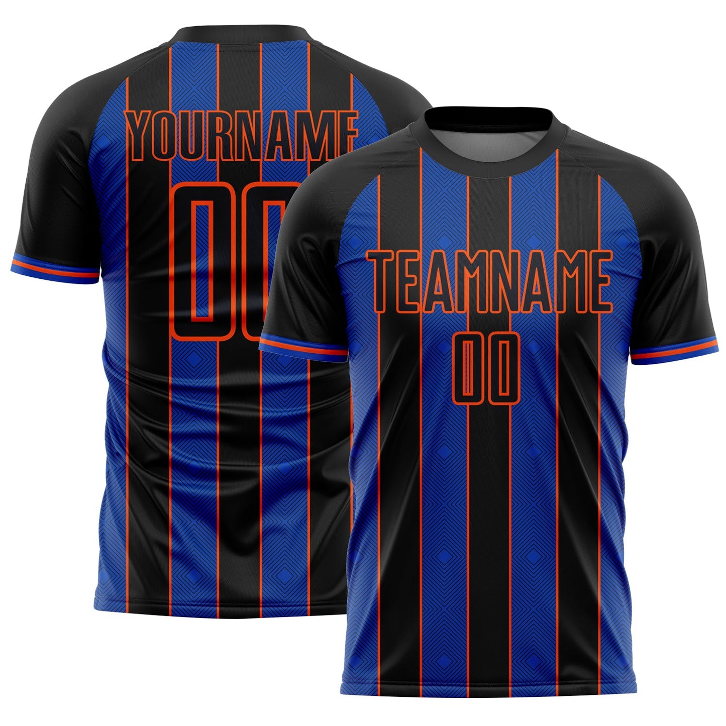 Custom Black Thunder Blue-Orange Pinstripe Line Sports Sublimation Soccer Uniform Jersey - Main View