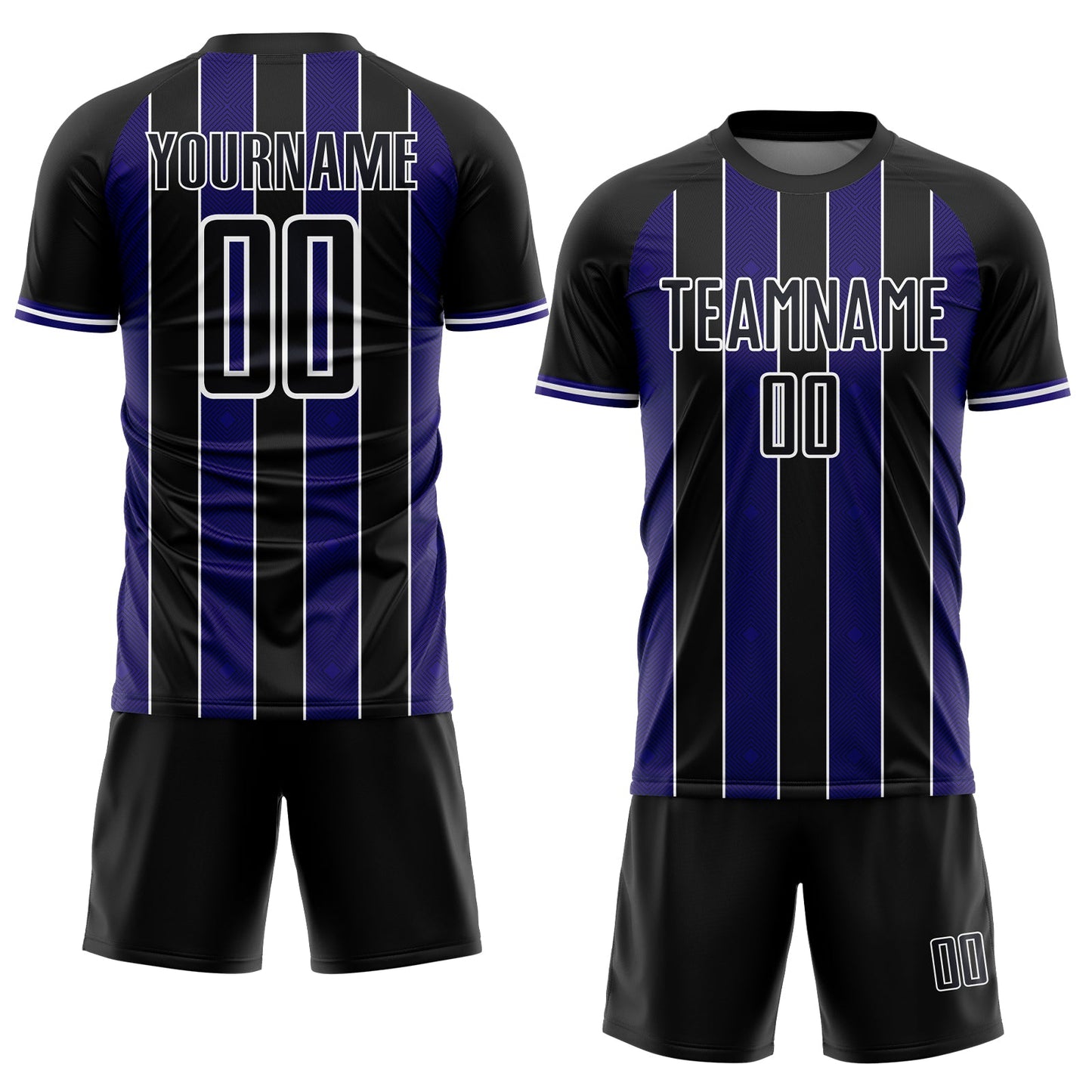 Custom Black Dark Purple-White Pinstripe Line Sports Sublimation Soccer Uniform Jersey view 2