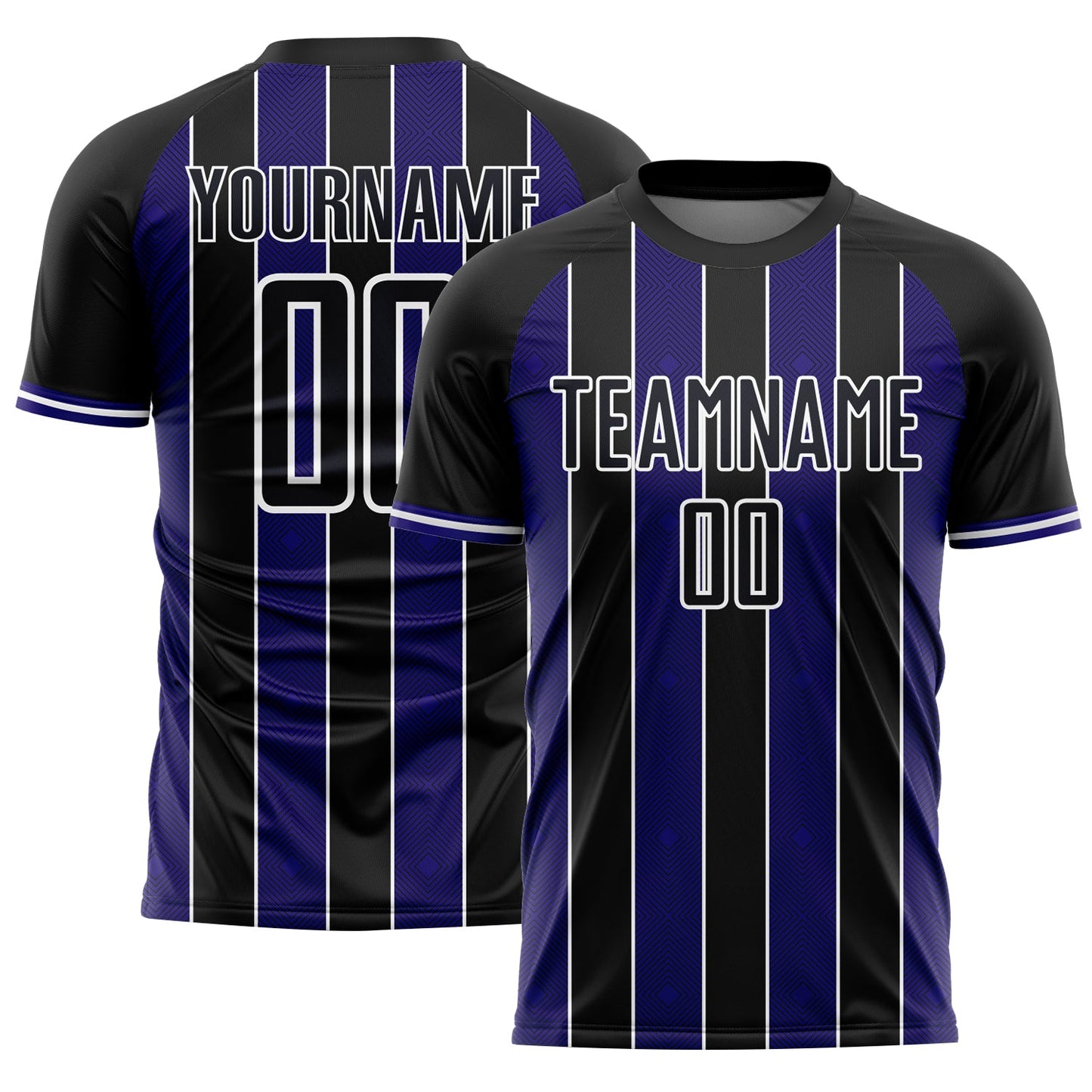 Custom Black Dark Purple-White Pinstripe Line Sports Sublimation Soccer Uniform Jersey - Main View