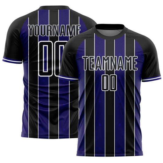 Custom Black Dark Purple-White Pinstripe Line Sports Sublimation Soccer Uniform Jersey - Main View