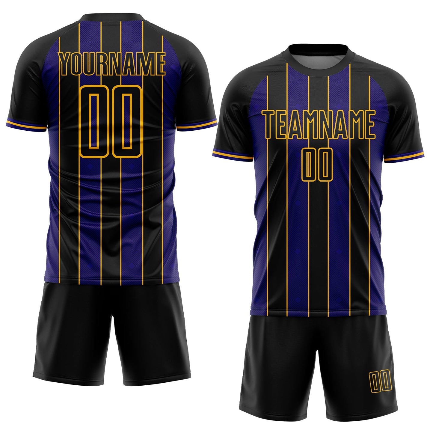 Custom Black Dark Purple-Gold Pinstripe Line Sports Sublimation Soccer Uniform Jersey view 2