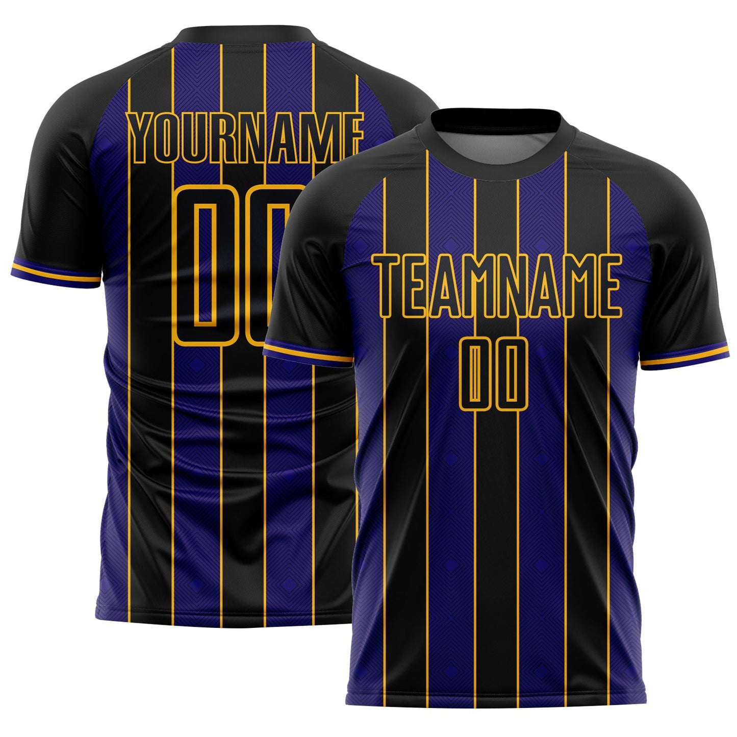Custom Black Dark Purple-Gold Pinstripe Line Sports Sublimation Soccer Uniform Jersey - Main View