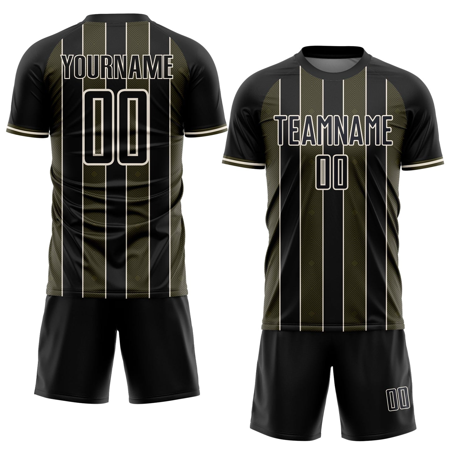 Custom Black Olive-Cream Pinstripe Line Sports Sublimation Soccer Uniform Jersey view 2