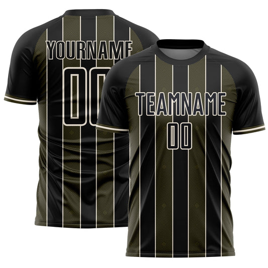 Custom Black Olive-Cream Pinstripe Line Sports Sublimation Soccer Uniform Jersey - Main View