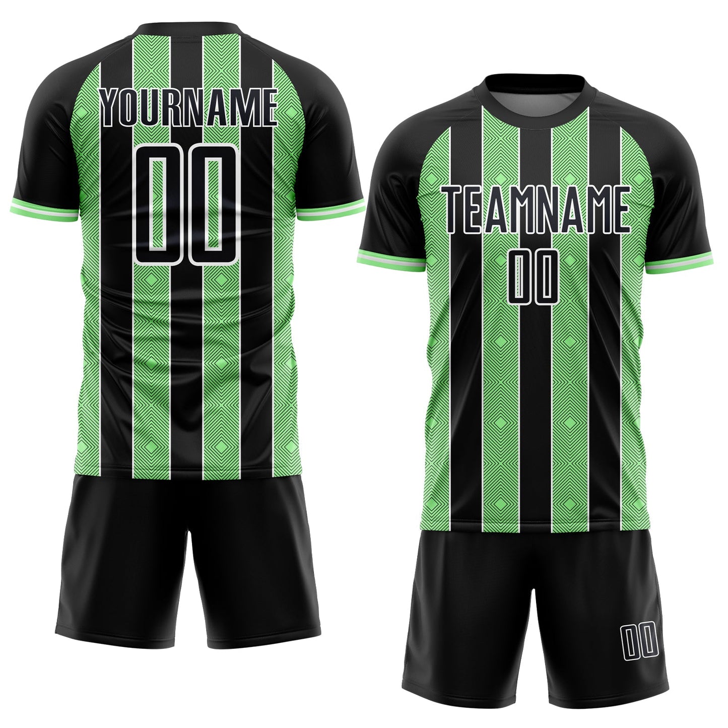 Custom Black Pea Green-White Pinstripe Line Sports Sublimation Soccer Uniform Jersey view 2