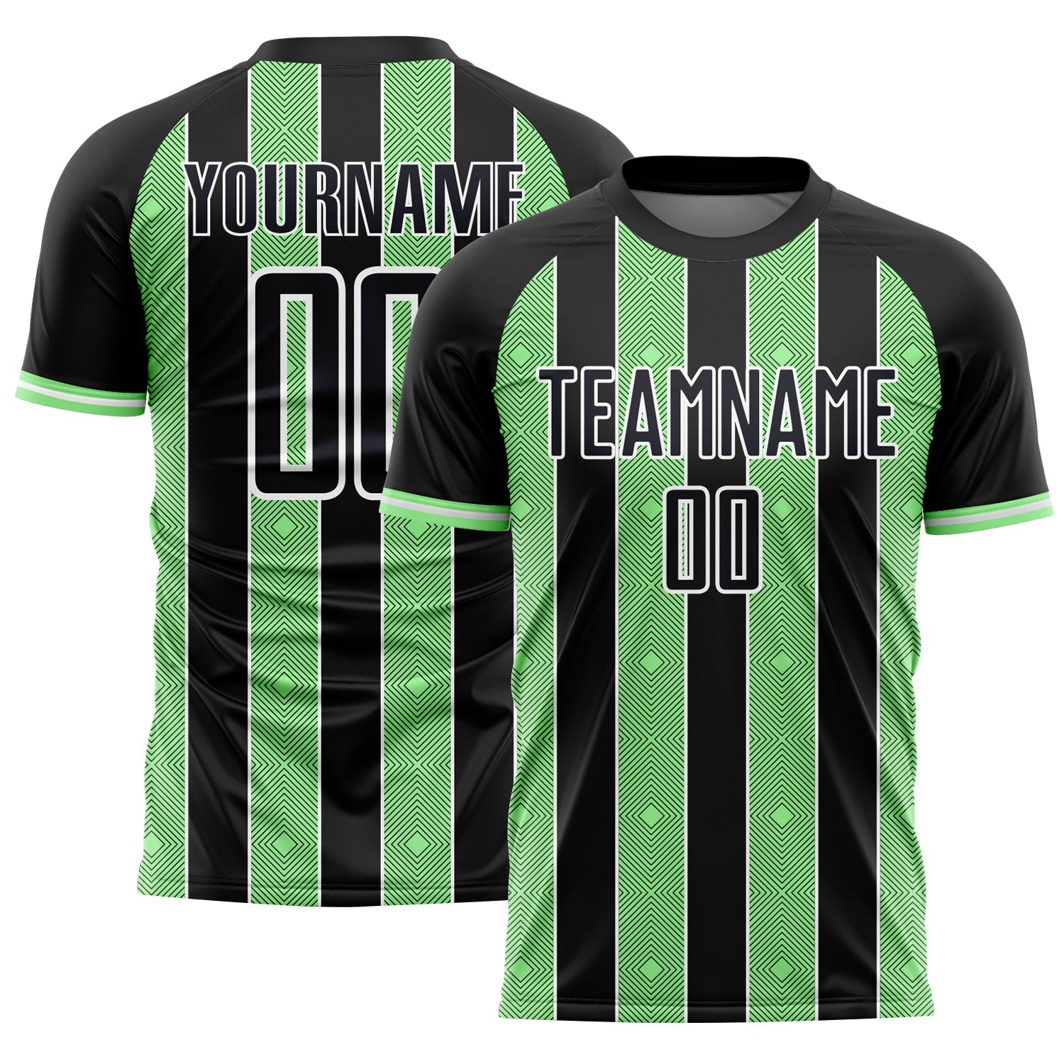 Custom Black Pea Green-White Pinstripe Line Sports Sublimation Soccer Uniform Jersey - Main View