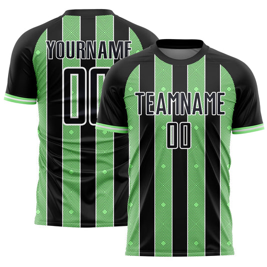 Custom Black Pea Green-White Pinstripe Line Sports Sublimation Soccer Uniform Jersey - Main View