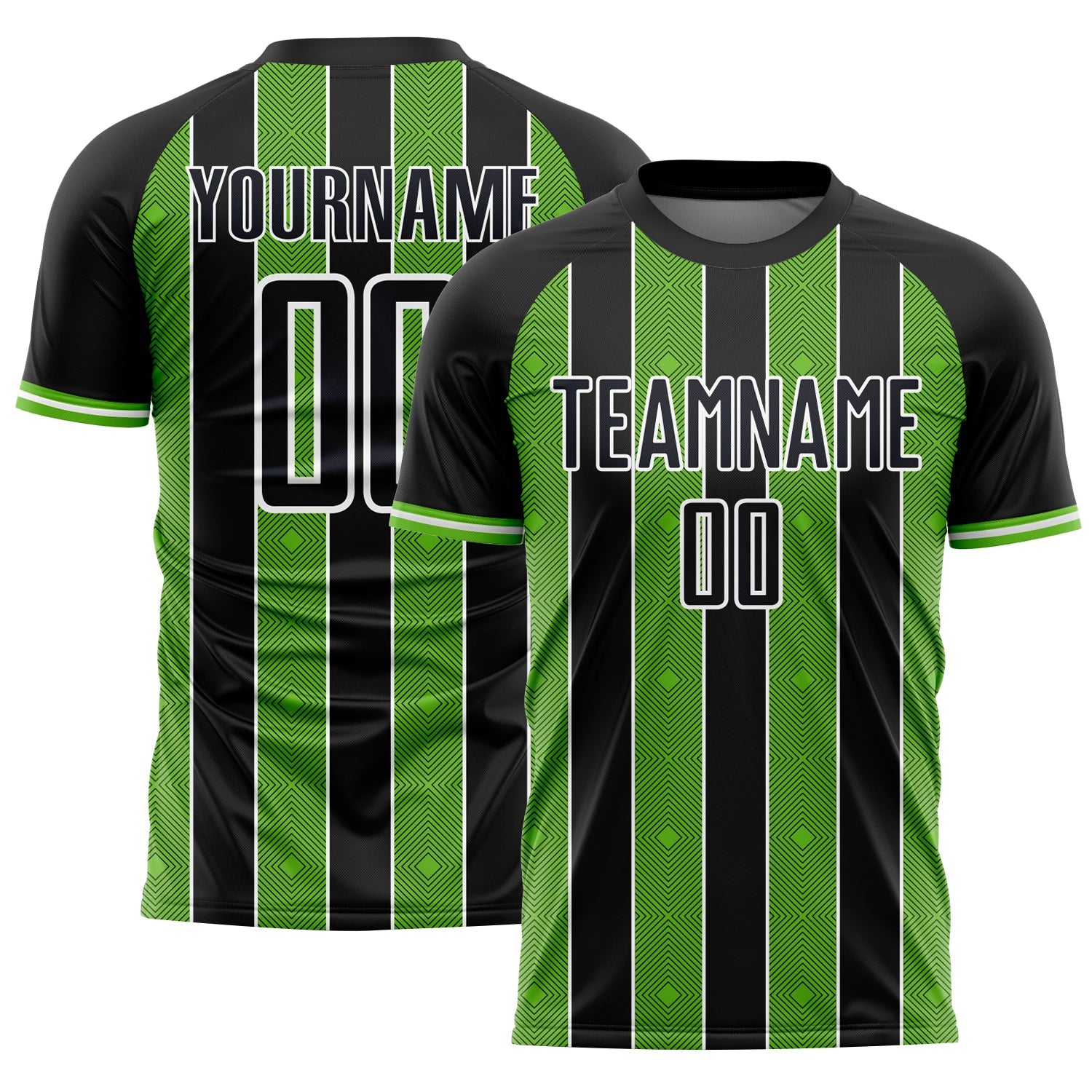 Custom Black Aurora Green-White Pinstripe Line Sports Sublimation Soccer Uniform Jersey - Main View