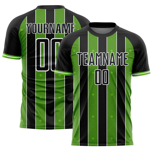 Custom Black Aurora Green-White Pinstripe Line Sports Sublimation Soccer Uniform Jersey - Main View