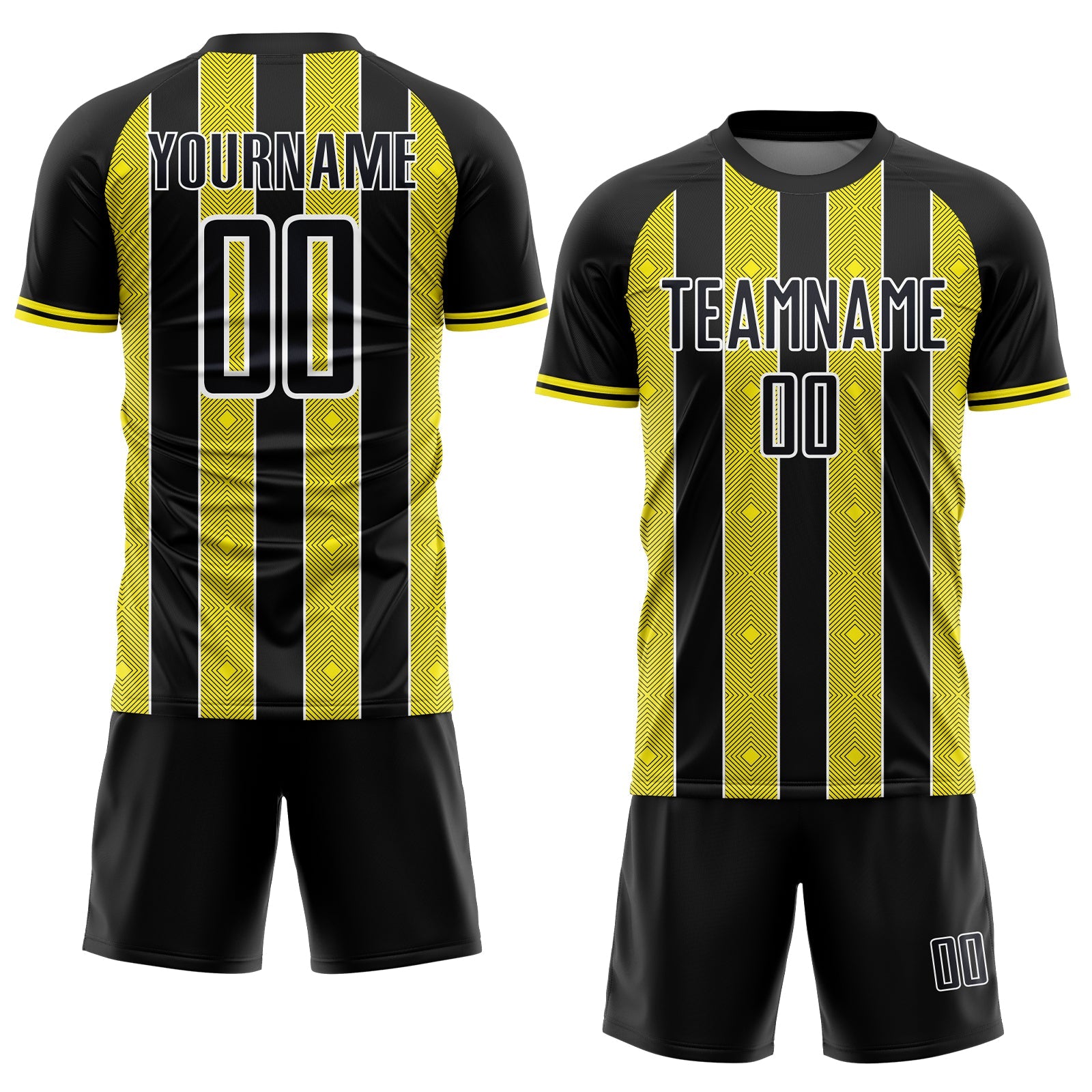Custom Black Light Yellow-White Pinstripe Line Sports Sublimation Soccer Uniform Jersey view 2