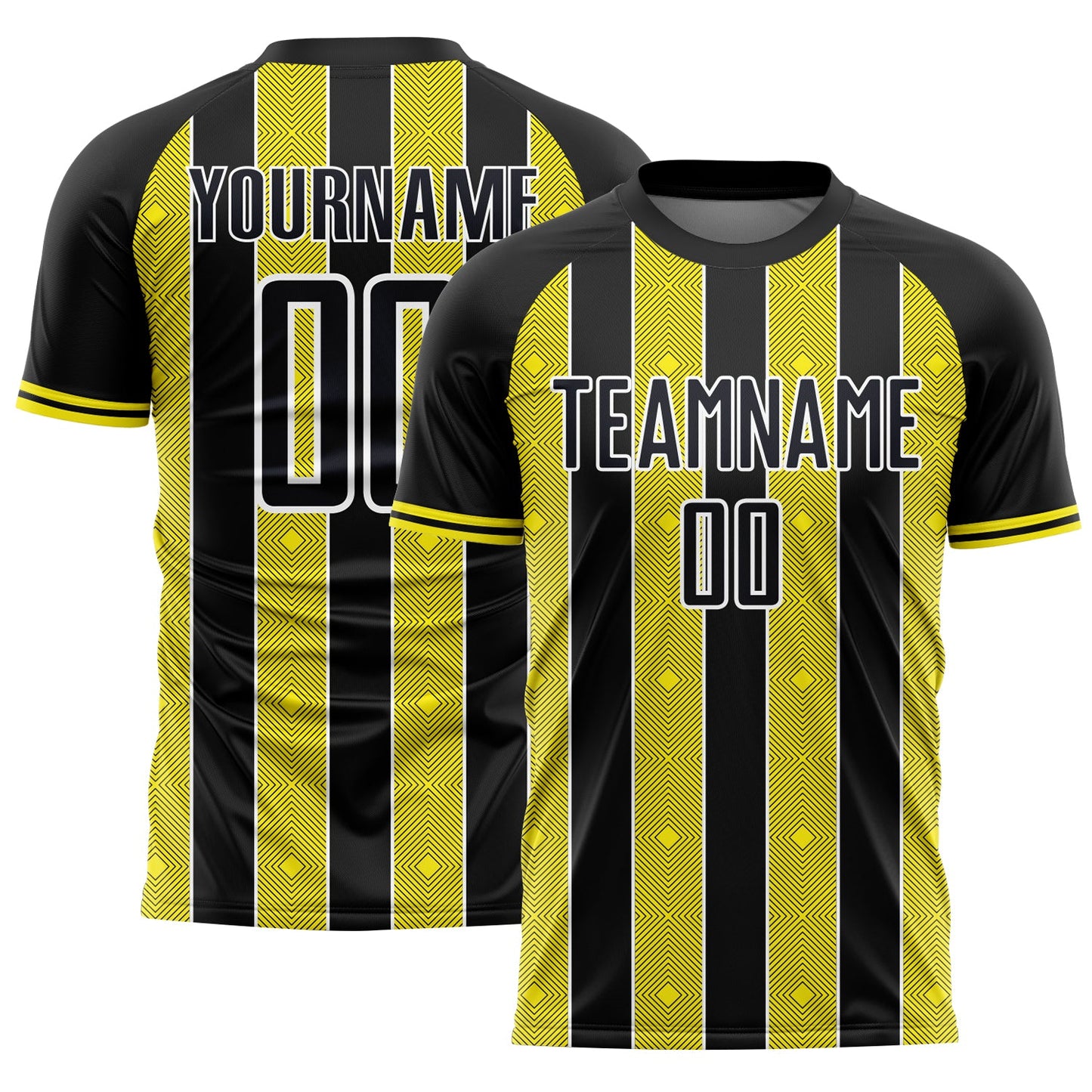 Custom Black Light Yellow-White Pinstripe Line Sports Sublimation Soccer Uniform Jersey - Main View