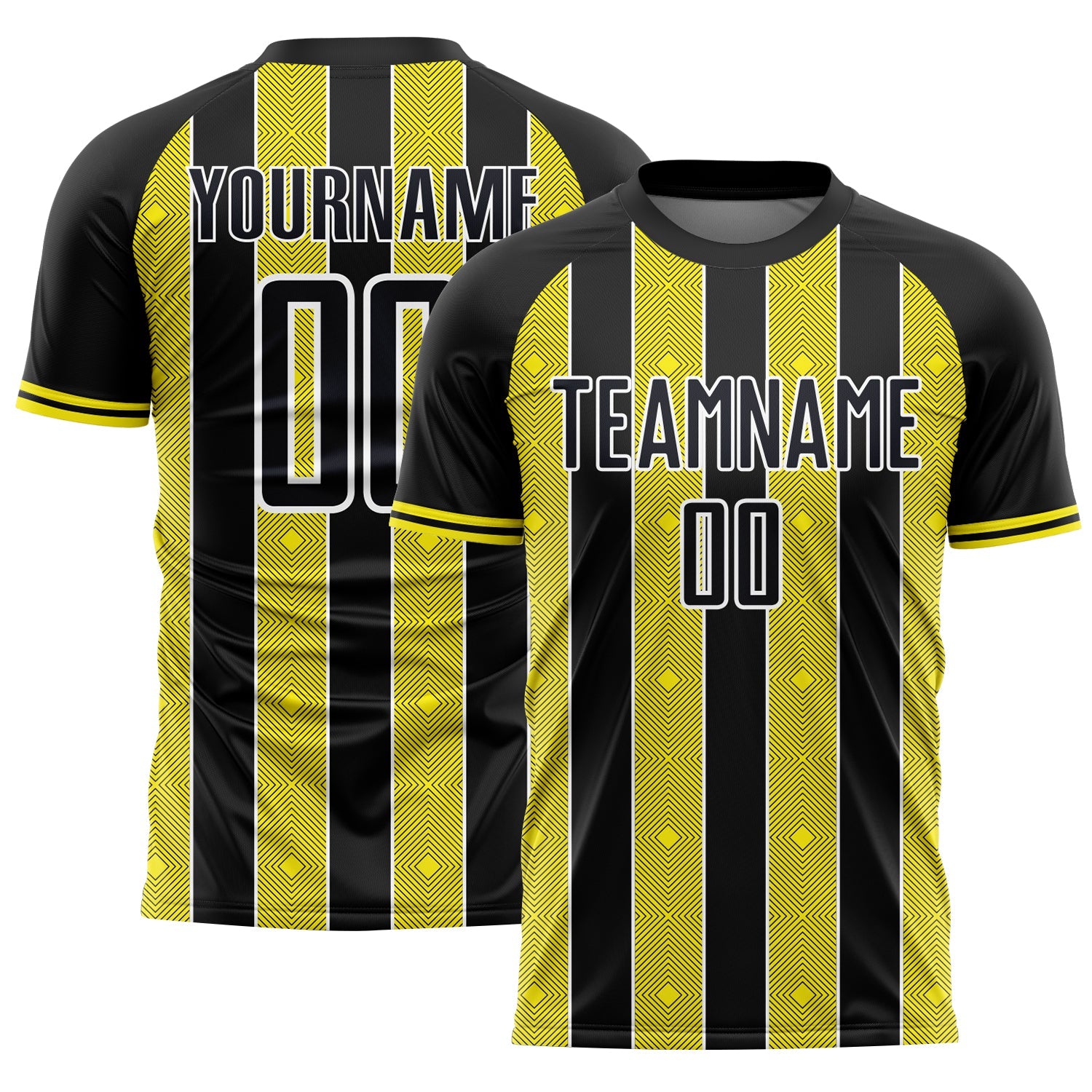 Custom Black Light Yellow-White Pinstripe Line Sports Sublimation Soccer Uniform Jersey - Main View