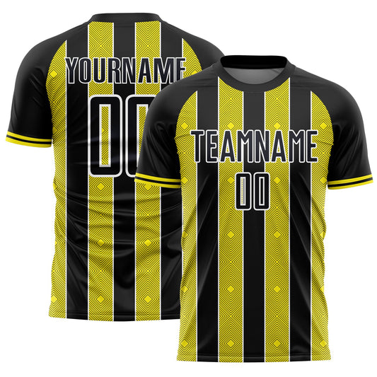 Custom Black Light Yellow-White Pinstripe Line Sports Sublimation Soccer Uniform Jersey - Main View