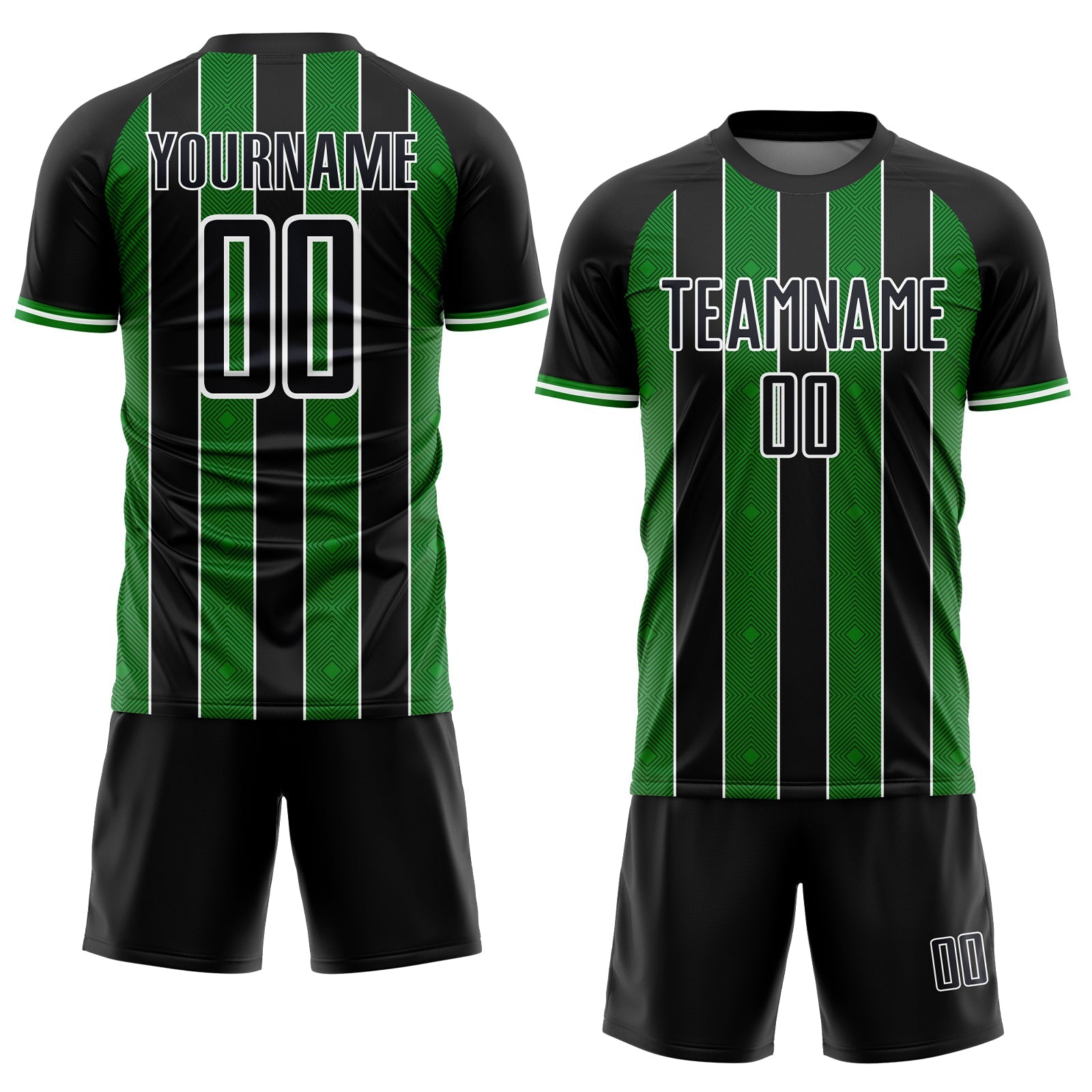 Custom Black Grass Green-White Pinstripe Line Sports Sublimation Soccer Uniform Jersey view 2