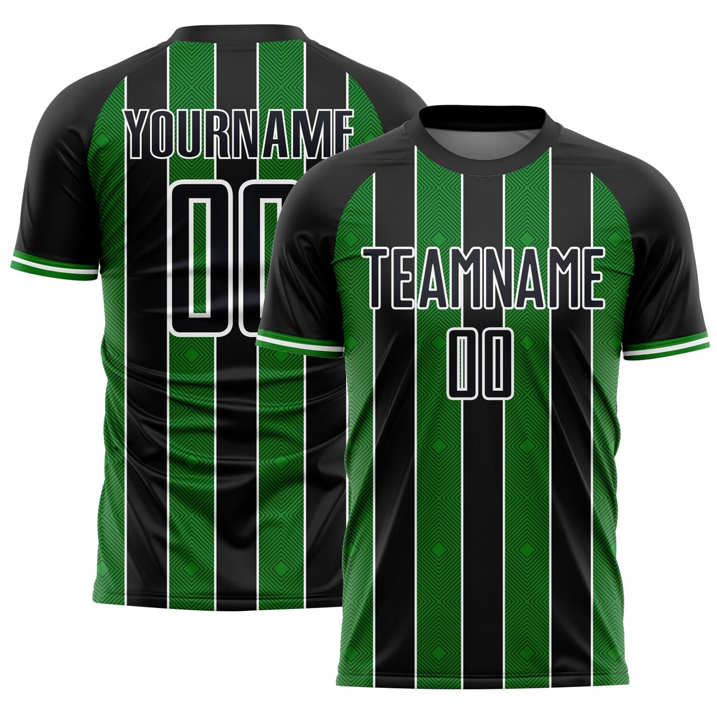 Custom Black Grass Green-White Pinstripe Line Sports Sublimation Soccer Uniform Jersey - Main View
