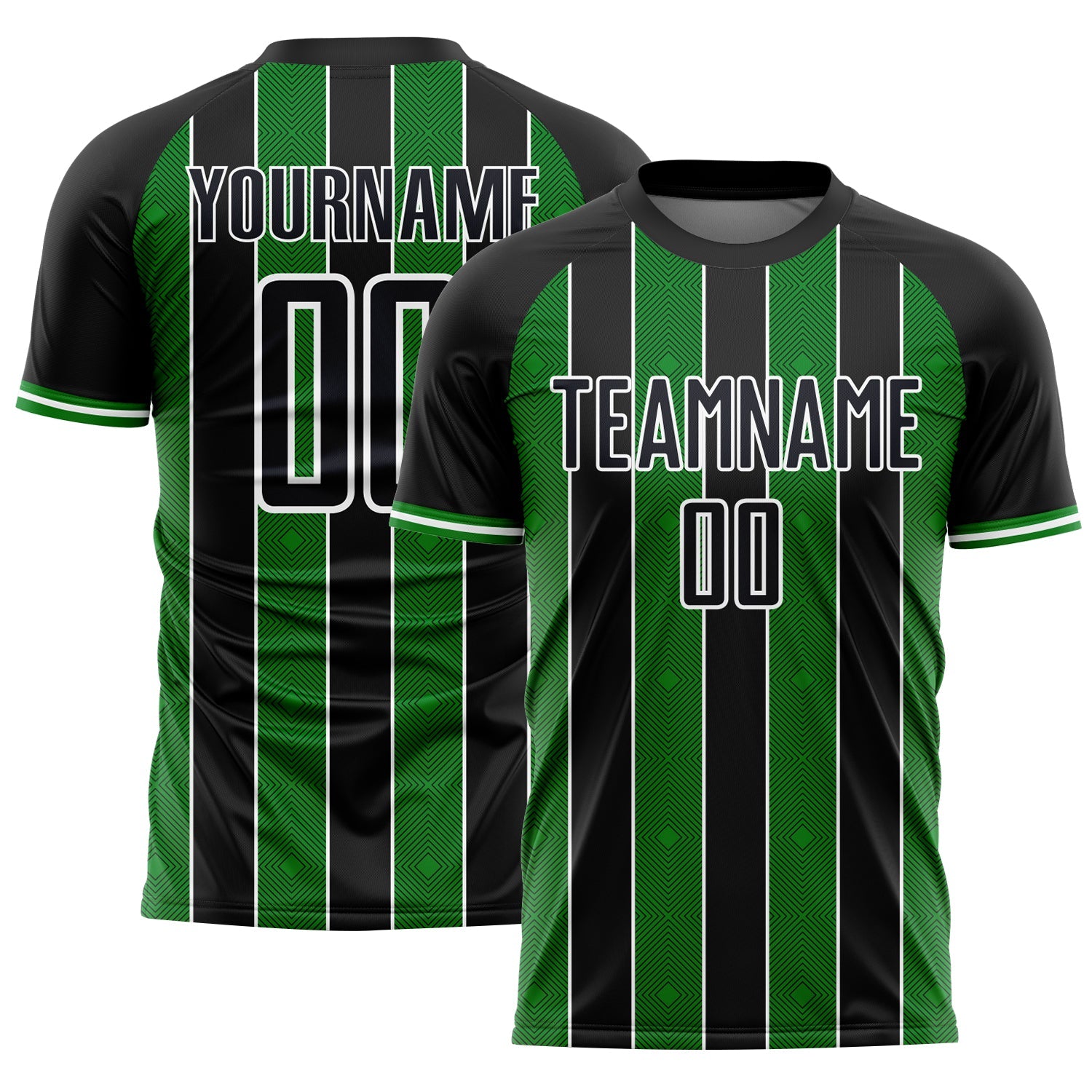 Custom Black Grass Green-White Pinstripe Line Sports Sublimation Soccer Uniform Jersey - Main View