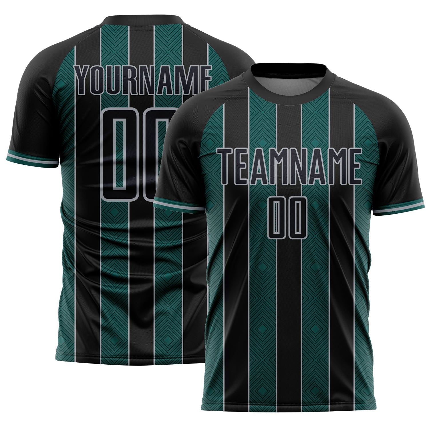 Custom Black Midnight Green-Gray Pinstripe Line Sports Sublimation Soccer Uniform Jersey - Main View