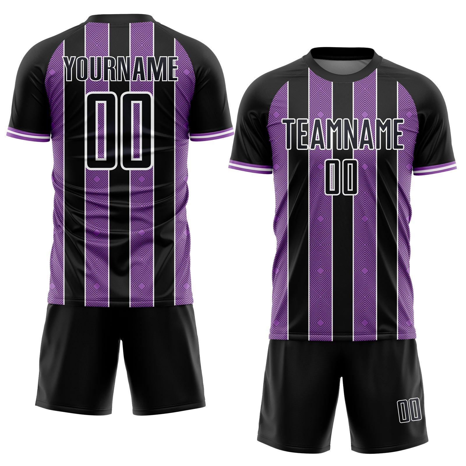 Custom Black Medium Purple-White Pinstripe Line Sports Sublimation Soccer Uniform Jersey view 2