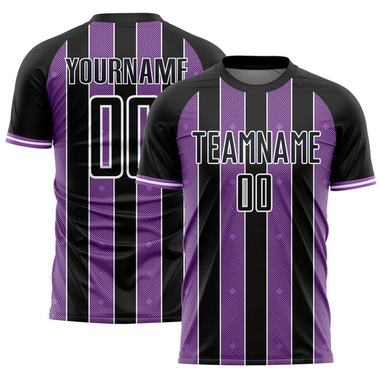 Custom Black Medium Purple-White Pinstripe Line Sports Sublimation Soccer Uniform Jersey - Main View