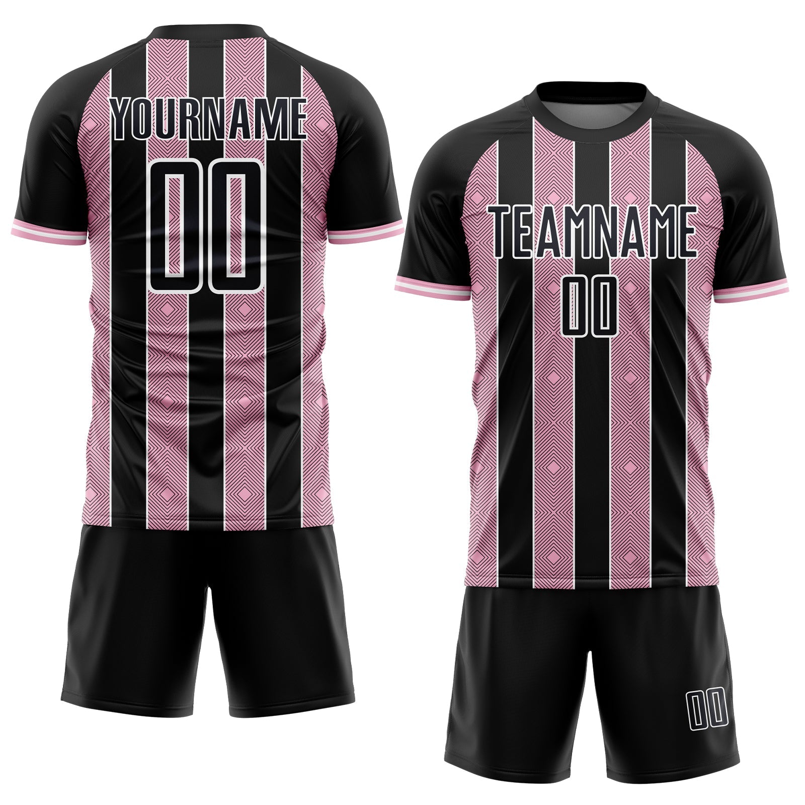 Custom Black Light Pink-White Pinstripe Line Sports Sublimation Soccer Uniform Jersey view 2