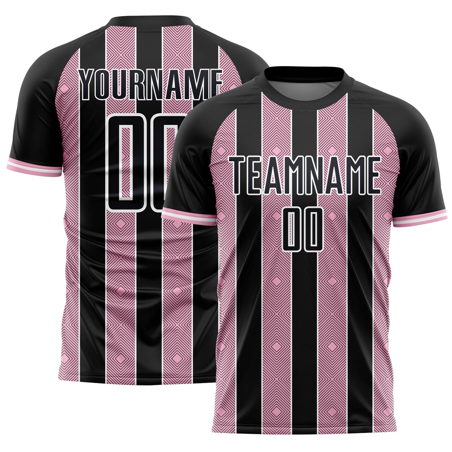 Custom Black Light Pink-White Pinstripe Line Sports Sublimation Soccer Uniform Jersey - Main View